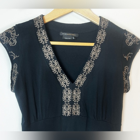 Vintage BCBG MaxAzria 90s embroidered tunic top women’s Small black and brown - Picture 6 of 8